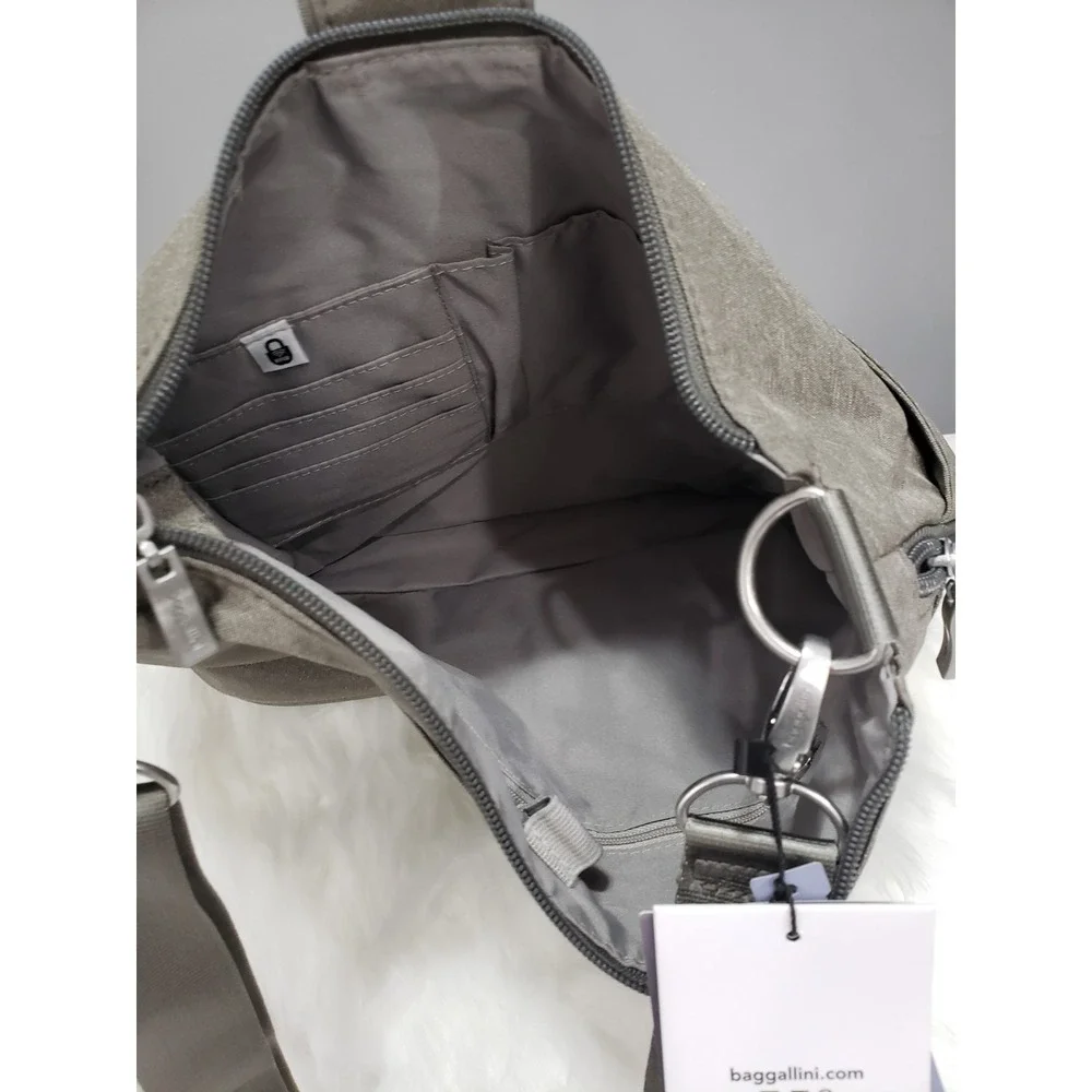 NEW Baggallini Womens Helsinki Crossbody Hobo Light Grey Purse Bag 15